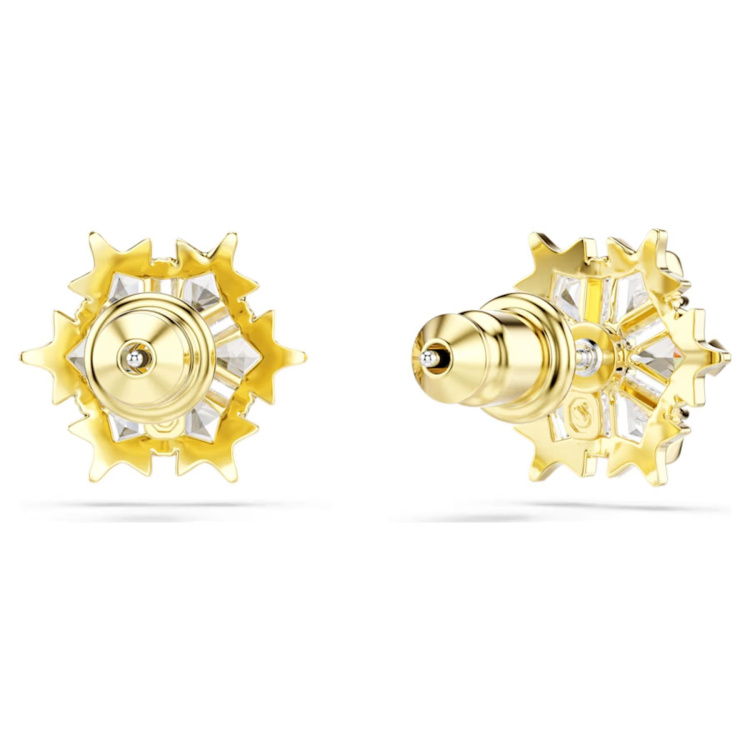 Magic stud earrings Mixed cuts, Snowflake, White, 18K gold finish